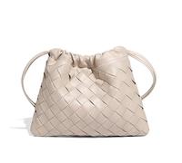 Mini Woven Drawstring Pouch Crossbody Bag for Women PU Leather Small Vintage Dustbag Style Shoulder Bag Purse, Sea Salt, S, Drawstring Woven Bucket Bag