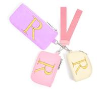 Mini Zip Around Keychain Wristlet Wallets for Women and Girls: Three Coin Purses with 2 Straps - Best Gifts for Birthdays, Christmas, Wedding Parties, Valentine's Day, New Year, Purle&Pink&Cream, R