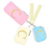 Mini Zip Around Keychain Wristlet Wallets for Women and Girls: Three Coin Purses with 2 Straps - Best Gifts for Birthdays, Christmas, Wedding Parties, Valentine's Day, New Year, Blue&Pink&Cream, C
