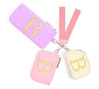 Mini Zip Around Keychain Wristlet Wallets for Women and Girls: Three Coin Purses with 2 Straps - Best Gifts for Birthdays, Christmas, Wedding Parties, Valentine's Day, New Year, Purle&Pink&Cream, B