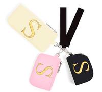 Mini Zip Around Keychain Wristlet Wallets for Women and Girls: Three Coin Purses with 2 Straps - Best Gifts for Birthdays, Christmas, Wedding Parties, Valentine's Day, New Year, Black&Pink&Cream, S
