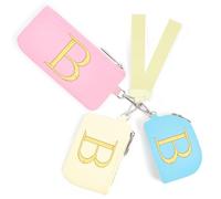 Mini Zip Around Keychain Wristlet Wallets for Women and Girls: Three Coin Purses with 2 Straps - Best Gifts for Birthdays, Christmas, Wedding Parties, Valentine's Day, New Year, Blue&Pink&Cream, B