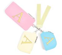 Mini Zip Around Keychain Wristlet Wallets for Women and Girls: Three Coin Purses with 2 Straps - Best Gifts for Birthdays, Christmas, Wedding Parties, Valentine's Day, New Year, Blue&Pink&Cream, A