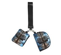 Mini Zip Around Wristlet Wallet Detachable Dual Pouch Coin Purse Pocket | Chicago Reflected Wrist Pouch Unisex, Waterproof Portable, Lightweight Outdoor Sports Running Wrist Bag
