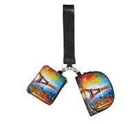 Mini Zip Around Wristlet Wallet Detachable Dual Pouch Coin Purse Pocket | Paris Eiffel Tower Painting Wrist Pouch Unisex, Waterproof Portable, Lightweight Outdoor Sports Running Wrist Bag