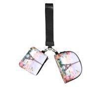 Mini Zip Around Wristlet Wallet Detachable Dual Pouch Coin Purse Pocket | Paris Eiffel Tower With Flowers Wrist Pouch Unisex, Waterproof Portable, Lightweight Outdoor Sports Running Wrist Bag
