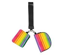 Mini Zip Around Wristlet Wallet Detachable Dual Pouch Coin Purse Pocket | Rainbow Colored Striped Wrist Pouch Unisex, Waterproof Portable, Lightweight Outdoor Sports Running Wrist Bag