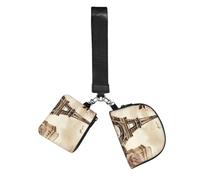 Mini Zip Around Wristlet Wallet Detachable Dual Pouch Coin Purse Pocket | Vintage Paris Eiffel Tower Butterfly Wrist Pouch Unisex, Waterproof Portable, Lightweight Outdoor Sports Running Wrist Bag