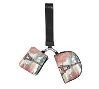 Mini Zip Around Wristlet Wallet Detachable Dual Pouch Coin Purse Pocket | Vintage Style Eiffel Tower Paris Wrist Pouch Unisex, Waterproof Portable, Lightweight Outdoor Sports Running Wrist Bag
