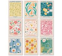 MINI ZOZI Flower Market Posters Wall Art Prints 9PCS 8x10 Aesthetic Danish Pastel Matisse Floral Flower Print Poster Set Trendy For Dorm Room Decor Decorations Cute Flowers Unframed Paintings Collage