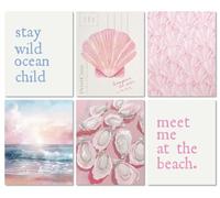 MINI ZOZI Pink Beach Coastal Room Decor Wall Art 8X10 6PCS Beachy Preppy Prints Aesthetic Posters Teen Surfer Girls Granddaughter Summer Bedroom Seashell Decorations Ocean Nursery Cute Home Dorm