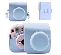 Mini12 Camera Case and Photo Album Set Compatible with Fuji Instax Mini 12 Instant Camera, Protective PU Leather Bag with Adjustable Shoulder Strap and 32-Pocket Photo Book, Photographer Gift (Blue)