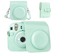 Mini12 Camera Case and Photo Album Set Compatible with Fuji Instax Mini 12 Instant Camera, Protective PU Leather Bag with Adjustable Shoulder Strap and 32-Pocket Photo Book, Photographer Gift (Green)