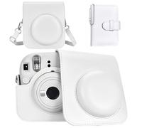Mini12 Camera Case and Photo Album Set Compatible with Fuji Instax Mini 12 Instant Camera, Protective PU Leather Bag with Adjustable Shoulder Strap and 32-Pocket Photo Book, Photographer Gift (White)