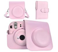 Mini12 Camera Case and Photo Album Set Compatible with Fuji Instax Mini 12 Instant Camera, Protective PU Leather Bag with Adjustable Shoulder Strap and 32-Pocket Photo Book, Photographer Gift (Pink)