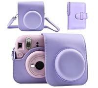 Mini12 Camera Case and Photo Album Set Compatible with Fuji Instax Mini 12 Instant Camera, Protective PU Leather Bag with Adjustable Shoulder Strap and 32-Pocket Photo Book, Photographer Gift (Purple)