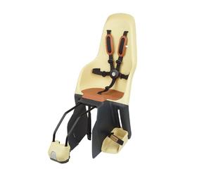 MINIA for Frame 8405600003 - Rear bicycle child seat assembled on the frame, recommended age of 9 months to 6 years and maximum weight of 22kg in yellow.