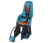MINIA for Frame 8405600004 - Rear bicycle child seat assembled on the frame, recommended age of 9 months to 6 years and maximum weight of 22kg in blue.