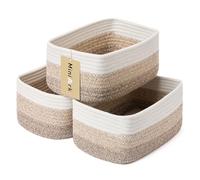 MiniArk 3 Pack Gradient Brown Rectangular Cotton Rope Storage Baskets | 11.5x7.5x4.7 inches | Rustic Woven Decorative Closet Organizer Bins