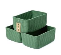 MiniArk Cotton Rope Storage Baskets | Rectangular | Green | 3 Pack | 11.5x7.5x4.7 inches