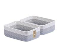 MiniArk Large Shallow Organizing Baskets 15x11x5.1 Inches - Rope Woven Storage Bins for Bathroom, Shelves, Cube Closet, Gradient Grey 2 Packs