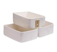 MiniArk Large Shallow Organizing Baskets 15x11x5.1 Inches - Rope Woven Storage Bins for Bathroom, Shelves, Cube Closet, Off White 3 Packs