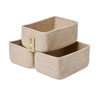 MiniArk Shelf Storage Baskets | Rectangular Brown & Beige Cotton Baskets | 3 Packs | 11.5x7.5x4.7 inches