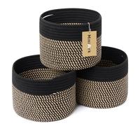 MiniArk Small Basket for Organizing | Cube Shelf Closet Storage Baskets | 9.7×9.7×7.1” | Woven Rope Gift Basket | Nursery | Round 3 Packs Black Brown