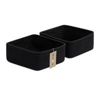MiniArk Small Square Shallow Baskets for Organizing, 9.7x9.7x4.3 Inch Rope Woven Storage Bins for Cubes Closet, Shelves Storage, Boho Decorative Basket, 2 Packs Black