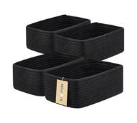 MiniArk Small Storage Baskets for Organizing | Closet Organizer Bins | Shelf Toy Basket | Woven Rope Baskets | Cube Decorative Box | Shallow Basket | 11.5x7.5x4.7” | 4 Packs Black