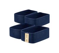 MiniArk Small Storage Baskets for Organizing | Closet Organizer Bins | Shelf Toy Basket | Woven Rope Baskets | Cube Decorative Box | Shallow Basket | 11.5x7.5x4.7” | 4 Packs Navy Blue