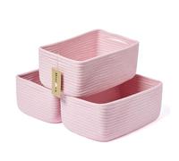 MiniArk Small Storage Baskets for Organizing | Closet Organizer Bins | Shelf Toy Basket | Woven Rope Baskets | Cube Decorative Box | Shallow Basket | 13x8.5x5.1” | 3 Packs Pink