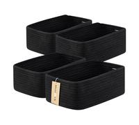 MiniArk Small Storage Baskets for Organizing | Closet Organizer Bins | Shelf Toy Basket | Woven Rope Baskets | Cube Decorative Box | Shallow Basket | 13x8.5x5.1” | 4 Packs Black