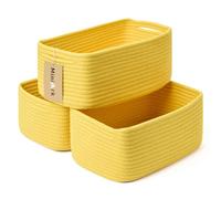 MiniArk Small Storage Baskets for Organizing | Closet Organizer Bins | Shelf Toy Basket | Woven Rope Baskets | Cube Decorative Box | Shallow Basket | 13x8.5x5.1” | 3 Packs Yellow