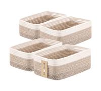 MiniArk Small Storage Baskets for Organizing | Closet Organizer Bins | Shelf Toy Basket | Woven Rope Baskets | Cube Decorative Box | Shallow Basket | 13x8.5x5.1” | 4 Packs Gradient Brown