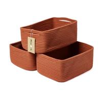 MiniArk Small Storage Baskets for Organizing | Closet Organizer Bins | Shelf Toy Basket | Woven Rope Baskets | Cube Decorative Box | Shallow Basket | 13x8.5x5.1” | 3 Packs Oxide Red