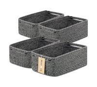 MiniArk Small Storage Baskets for Organizing | Closet Organizer Bins | Shelf Toy Basket | Woven Rope Baskets | Cube Decorative Box | Shallow Basket | 13x8.5x5.1” | 4 Packs Dark Gray