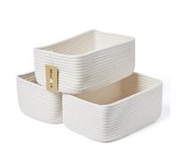 MiniArk Small Storage Baskets for Organizing | Closet Organizer Bins | Shelf Toy Basket | Woven Rope Baskets | Cube Decorative Box | Shallow Basket | 11.5x7.5x4.7” | 3 Packs Off White