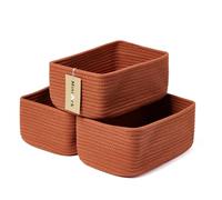 MiniArk Small Storage Baskets for Organizing | Closet Organizer Bins | Shelf Toy Basket | Woven Rope Baskets | Cube Decorative Box | Shallow Basket | 11.5x7.5x4.7” | 3 Packs Oxide Red