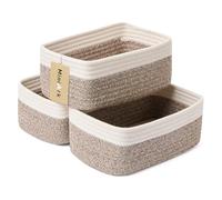 MiniArk Small Storage Baskets for Organizing | Closet Organizer Bins | Shelf Toy Basket | Woven Rope Baskets | Cube Decorative Box | Shallow Basket | 11.5x7.5x4.7” | 3 Packs White Brown