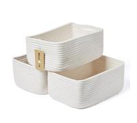 MiniArk Small Storage Baskets for Organizing | Closet Organizer Bins | Shelf Toy Basket | Woven Rope Baskets | Cube Decorative Box | Shallow Basket | 13x8.5x5.1” | 3 Packs Off White