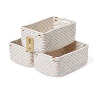 MiniArk Small Storage Baskets for Organizing | Closet Organizer Bins | Shelf Toy Basket | Woven Rope Baskets | Cube Decorative Box | Shallow Basket | 13x8.5x5.1” | 3 Packs Rainbow
