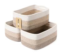 MiniArk Small Storage Baskets for Organizing | Closet Organizer Bins | Shelf Toy Basket | Woven Rope Baskets | Cube Decorative Box | Shallow Basket | 13x8.5x5.1” | 3 Packs Gradient Brown