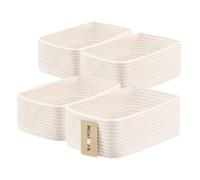 MiniArk Small Storage Baskets for Organizing | Closet Organizer Bins | Shelf Toy Basket | Woven Rope Baskets | Cube Decorative Box | Shallow Basket | 11.5x7.5x4.7” | 4 Packs Off White