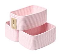 MiniArk Small Storage Baskets for Organizing | Closet Organizer Bins | Shelf Toy Basket | Woven Rope Baskets | Cube Decorative Box | Shallow Basket | 13x8.5x5.1” | 3 Packs Light Pink
