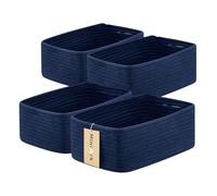 MiniArk Small Storage Baskets for Organizing | Closet Organizer Bins | Shelf Toy Basket | Woven Rope Baskets | Cube Decorative Box | Shallow Basket | 13x8.5x5.1” | 4 Packs Navy Blue