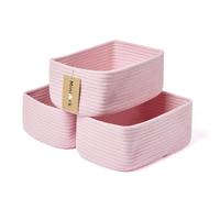 MiniArk Small Storage Baskets for Organizing | Closet Organizer Bins | Shelf Toy Basket | Woven Rope Baskets | Cube Decorative Box | Shallow Basket | 11.5x7.5x4.7” | 3 Packs Pink