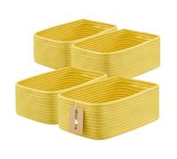MiniArk Small Storage Baskets for Organizing | Closet Organizer Bins | Shelf Toy Basket | Woven Rope Baskets | Cube Decorative Box | Shallow Basket | 13x8.5x5.1” | 4 Packs Yellow