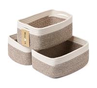 MiniArk Small Storage Baskets for Organizing | Closet Organizer Bins | Shelf Toy Basket | Woven Rope Baskets | Cube Decorative Box | Shallow Basket | 13x8.5x5.1” | 3 Packs White Brown