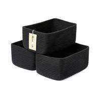 MiniArk Small Storage Baskets for Organizing | Closet Organizer Bins | Shelf Toy Basket | Woven Rope Baskets | Cube Decorative Box | Shallow Basket | 11.5x7.5x4.7” | 3 Packs Black